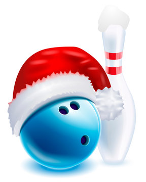 Christmas bowling ball in santa hat on a white background vector Illustrations.