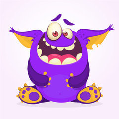 Scared cartoon funny monster with big ears. Clipart illustration