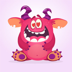 Funny St. Valentine's monster cupid postcard illustration. Monster in love © drawkman