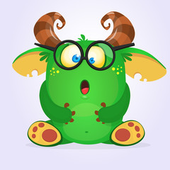 Happy horned monster singing. Halloween  vector illustration.