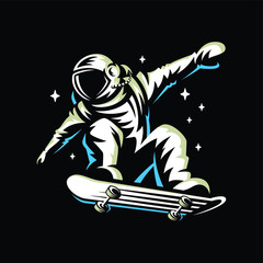 astronaut rides on skateboard through the universe.Space vector illustration. © Noctwork
