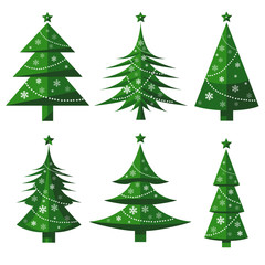 Vector tree christmas green, traditional symbol to new year illustration.Green christmas tree set isolated on white.