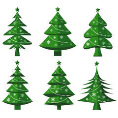 Vector tree christmas green, traditional symbol to new year illustration.Green christmas tree set isolated on white.