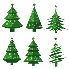 Vector tree christmas green, traditional symbol to new year illustration.Green christmas tree set isolated on white.