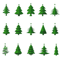 Vector tree christmas green, traditional symbol to new year illustration.Green christmas tree set isolated on white.