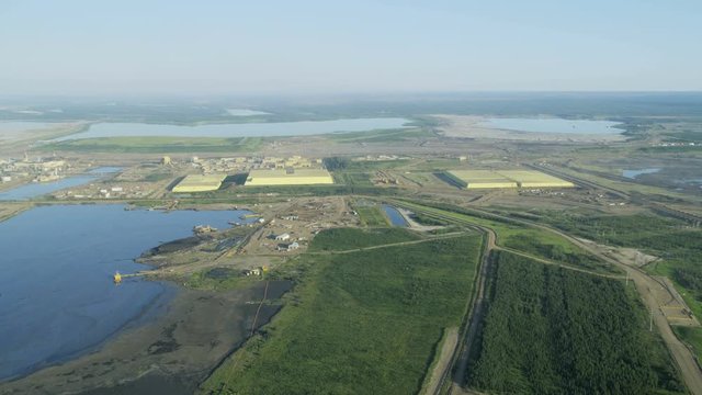 Aerial Oil Mining Site With Sulphur Mounds Fort McMurray