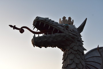 Sculpture of a dragon Zilant is a symbol of the Kazan city in the rays of the setting sun