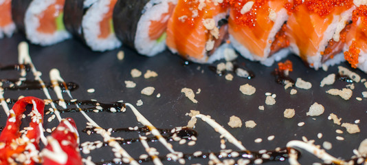 beautiful sushi, rolls, japanese cuisine, closeup
