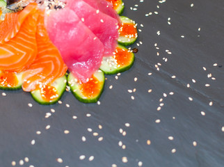 beautiful sushi, rolls, japanese cuisine, closeup