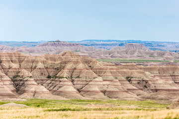 A landscape view of Badlands National Park in South Dakota.