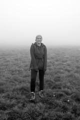 Woman hiker on the mountain enjoying