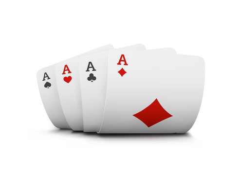 The combination of playing cards poker casino. Isolated playing cards up on table isolated on white background. 