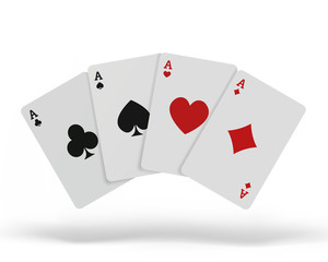 The combination of playing cards poker casino. Isolated playing cards up on table isolated on white background. 