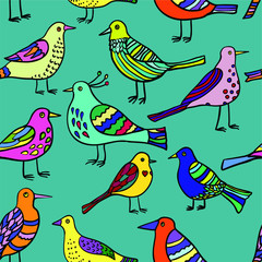 Seamless pattern with cute cartoon birds