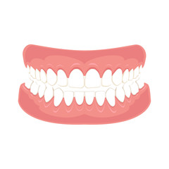 Denture icon. Icon gums with teeth or dentures. Dental prosthesis, tooth orthopedics sign, teeth image, icon dental. Vector illustration.