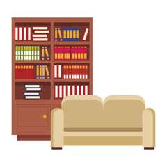 Sofa and wooden library