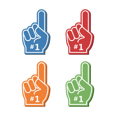 Icon fan logo hand with finger up. Hand up with number 1. Fan arm glove with finger. Vector illustration.