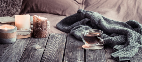 Still life cozy home, interior details in the living room