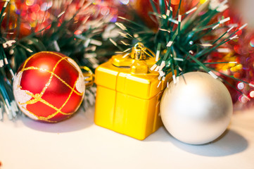  beautiful toys on the Christmas tree, balls on the Christmas tree, closeup