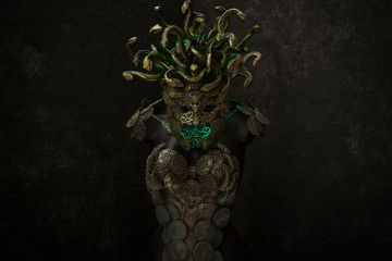 Sculpture Medusa, creature of Greek mythology. pieces made by hand with goldsmiths and metals such...