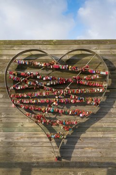 Love padlocks in a Metal Heart, List, Sylt, Germany, Europe
