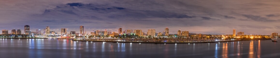 Naklejka na ściany i meble Long Beach California Panorama at night in cloudy night