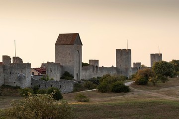 Medieval city wall with defensive towers, Unesco World Heritage Site, Visby, Gotland Island, Sweden, Europe