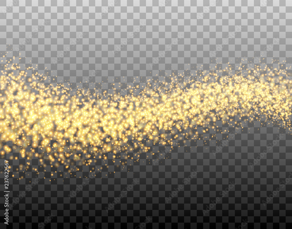 Poster Vector wave with gold sparkles on the transparent background. Light effect for your design.