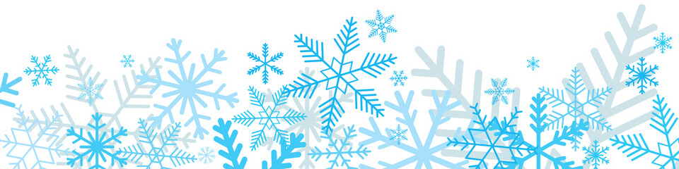 Blue snowflakes on white background. Winter snowflakes footer design for web. - obrazy, fototapety, plakaty