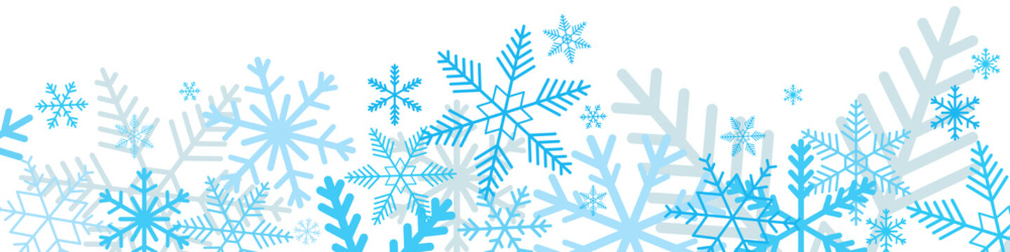 Blue snowflakes on white background. Winter snowflakes footer design for web.