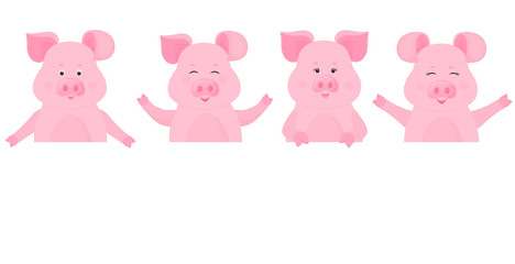 Pigs holding a blank sign, clean billboard. Place for your text. Cute piggy.