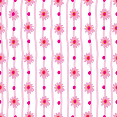 Dasies Flowers on Stripes Background-Flowers in Bloom,Seamless Repeat Pattern