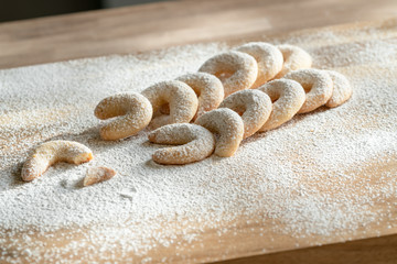 Vanille Kipferl cookies with powdered sugar, a German cookie