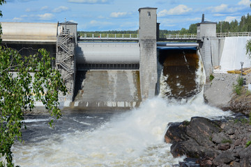 dumping of water on a dam of power plant