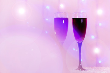 champagne glasses background blurred lights red pink new year