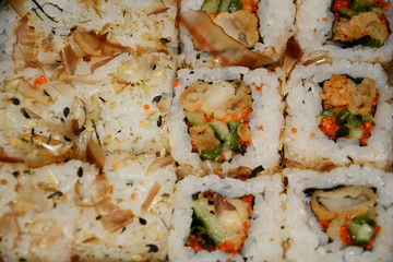 sushi, food, rice, japanese, fish, roll, salmon, maki, meal, seafood, white, dinner, japan, isolated, gourmet, asia, cuisine, traditional, healthy, plate, seaweed, delicious, raw, sashimi, appetizer