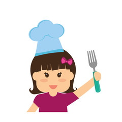 beautiful little girl with chef hat and fork