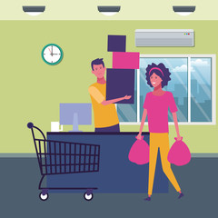 People shopping cartoons