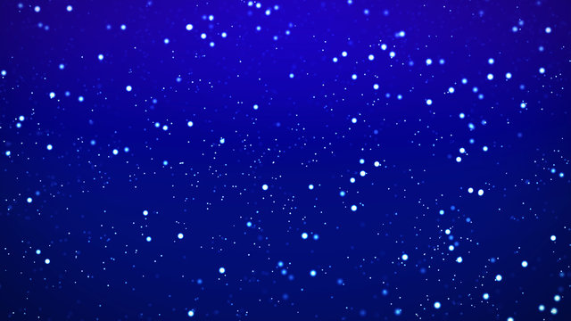 Blue Falling White Snow Glitter Particles Computer Generated Blur Background