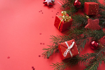 Fototapeta na wymiar Merry Christmas and Happy New Year. Red background