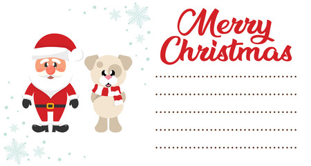 cartoon christmas santa claus and сhristmas dog on the christmas letter to santa 