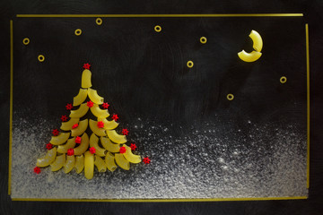 Christmas tree and night starry sky of italian pasta