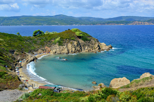 Rocky coast beach in Skiathos Greece