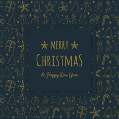 Fototapeta na wymiar Merry Christmas and Happy New Year - card with hand drawn decorations. Vector.