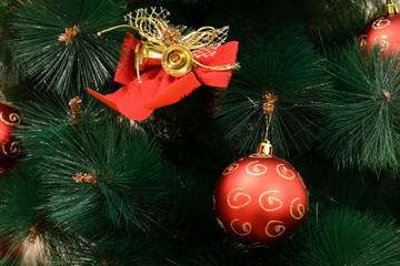christmas decorations on the christmas tree close up