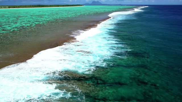 Aerial of Tupai Heart Island coral reef atoll in the South Pacific Ocean