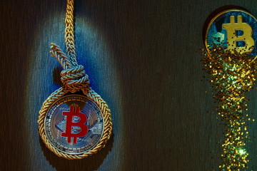 Bitcoin crash,decline,melts.Security and trust problem. Crypto currency bear market or depression concept.Crisis on crypto currency investment trading metaphor.Loss of investment