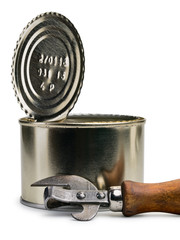 Open can and old can opener