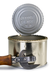 Open can and old can opener