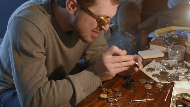 watchmaker clockwork repairs in the workshop
